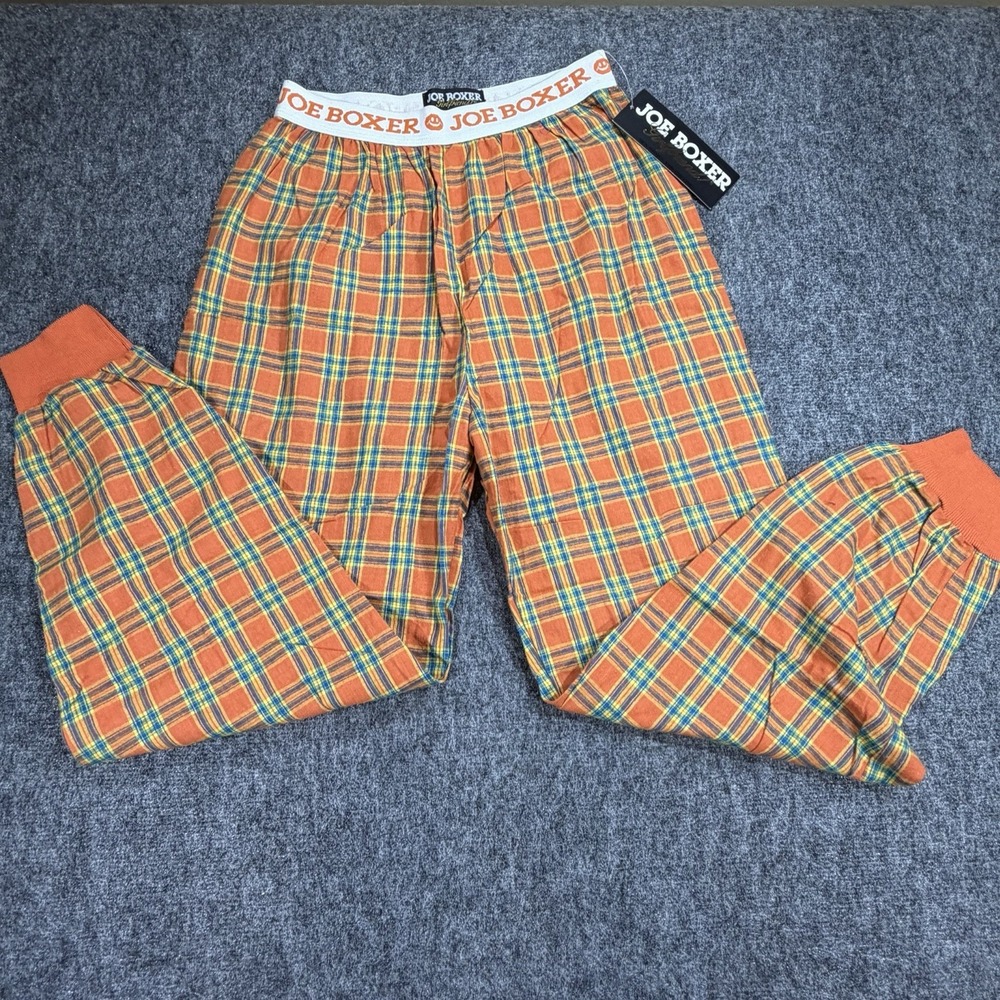 Y2K Joe Boxer Girlfriend Large Plaid Pajama Pants Orange Blue Cotton NWT